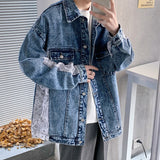 Advbridge  Men's Stitched Printing Denim Jackets Fashion Trend High-quality Cowboy Coats Blue Color Loose Outerwear Plus Size M-2XL
