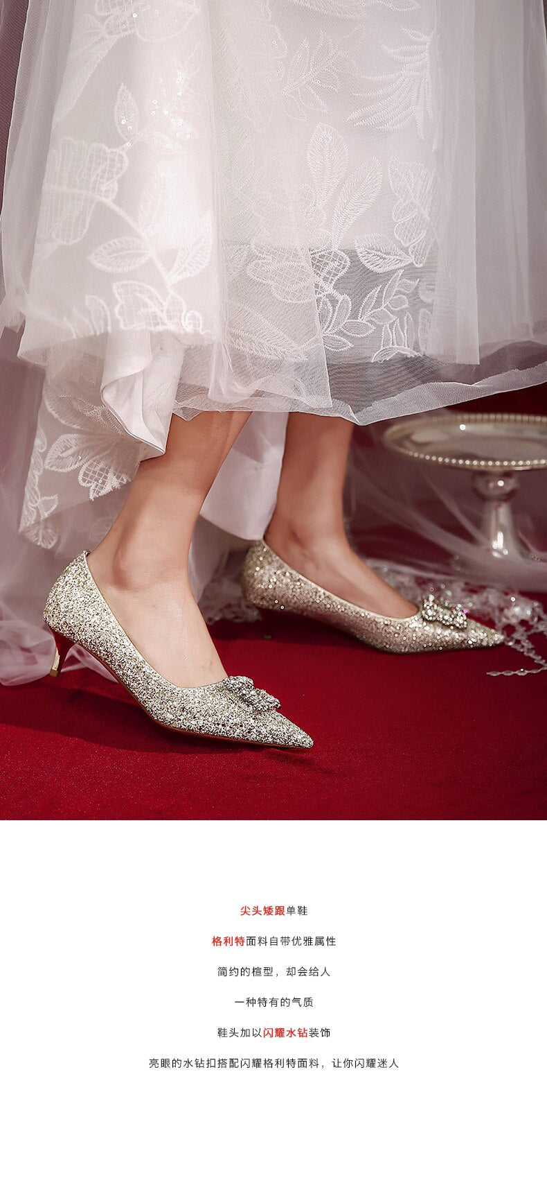 Advbridge French Wedding Shoes Wear Princess Crystal Shoes Female High-heeled Diamond Bridesmaid Wedding Bride Shoes Thin Heels