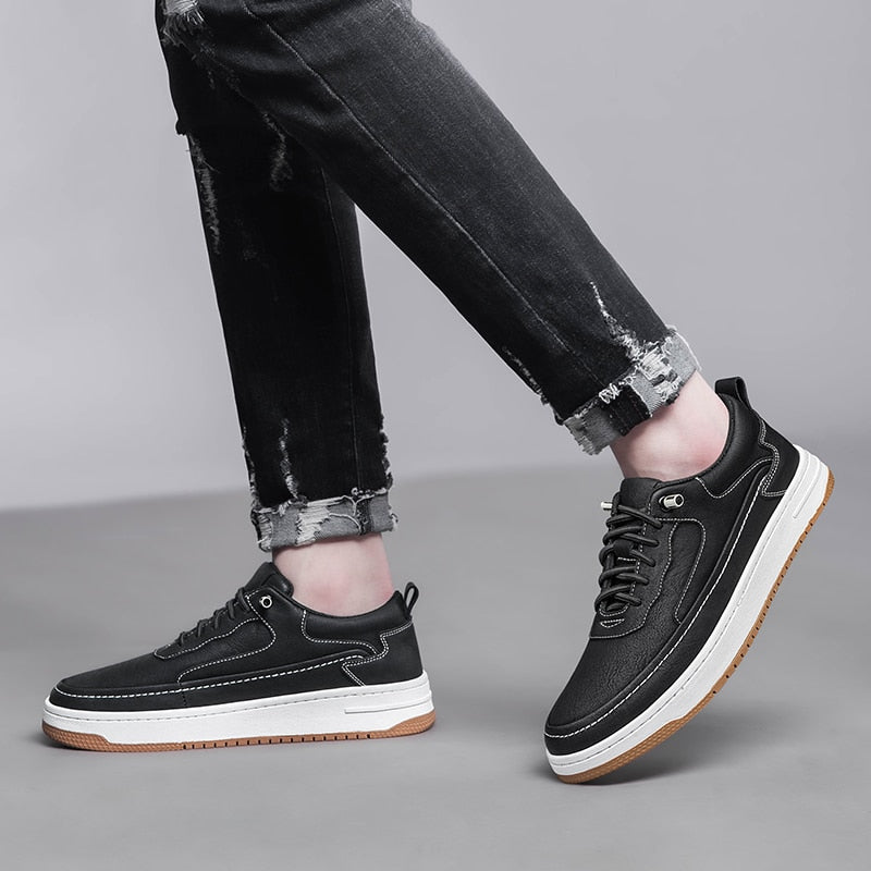 Advbridge High Quality Mens Casual Shoes Genuine Leather All-match Men Shoes Light Comfy Sneakers Men Vulcanized Shoes Lace-Up Skateboard