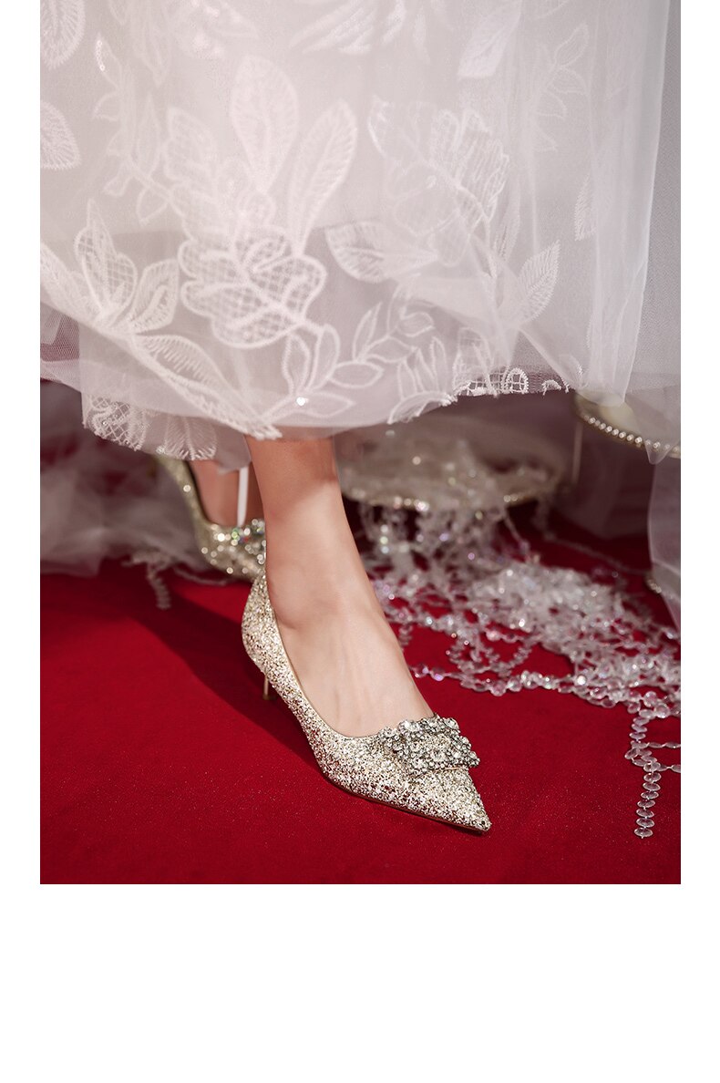 Advbridge French Wedding Shoes Wear Princess Crystal Shoes Female High-heeled Diamond Bridesmaid Wedding Bride Shoes Thin Heels