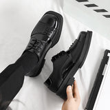 Advbridge Men Genuine Leather Derby Shoes Vintage Square Toe Male Platform Dress Shoes Black Business Footwear Wedding Shoes