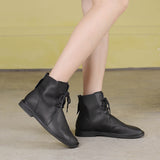 Advbridge Genuine Leather Low Heel Ankle Boots For Women Female Lace Up Soft Soles Shoes Leisure Ladies Flats Boots Big Size 41 42
