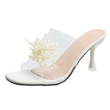 Advbridge Fashion Crystal High Heels Slippers Shoes Womens Sexy PVC Transparent Sandals Women Slides Open Toe Pumps Blue Black Shoes