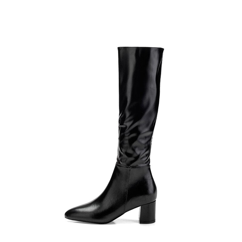 Advbridge New Knee-High Boots Women Pointed Toe Side Zipper Knight Boots For Women Thick High Heels Women Winter Boots Women Botines Mujer