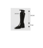Advbridge Womens Mid Calf Street High Boots Thick Heel 7CM Square Toe Side Zipper Punk Style Shoes Cow Split Leather Chain Boots For Women