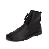 Advbridge Genuine Leather Low Heel Ankle Boots For Women Female Lace Up Soft Soles Shoes Leisure Ladies Flats Boots Big Size 41 42