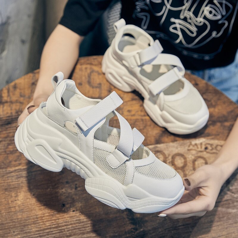 Advbridge 100% Genuine Leather Shoes Women Sneakers Thick Sole Summer Women Sandals Casual Woman Height Increasing White Shoes A3507