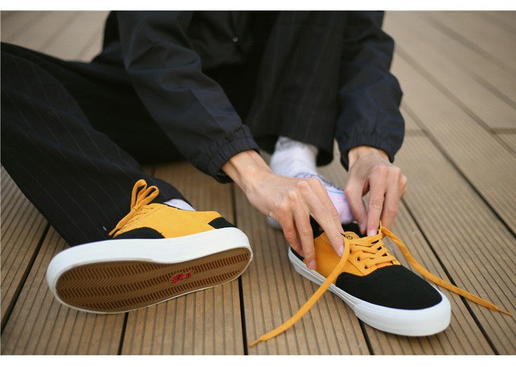 Advbridge Suede Leather Casual Shoe for Men Yellow Sneakers Lace-up Walking Shos for Teenager Light Rubber Outsole