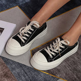 2022 Women Canvas Thick Bottom Female Flats Shoes Lace Up Shallow Ladies Sneakers Spring Solid Classic College Style Platform