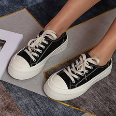 Advbridge Women Canvas Thick Bottom Female Flats Shoes Lace Up Shallow Ladies Sneakers Spring Solid Classic College Style Platform