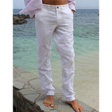 Advbridge Men's Linen Pants Trousers Summer Pants Pocket Plain Comfort Breathable Outdoor Daily Going out Linen / Cotton Blend Fashion Streetwear Black White